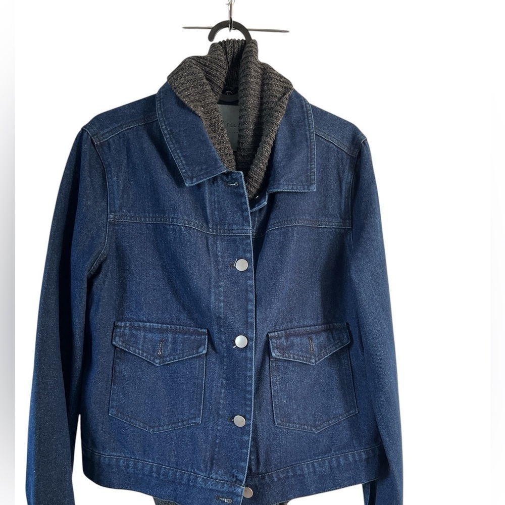 Bagatelle Women's Blue Removable Knit Drape Collar Denim Jacket Size S - Picture 5 of 5